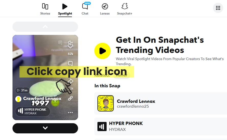 Copiar enlace de video de Snapchat en PC o Snapchat Web
