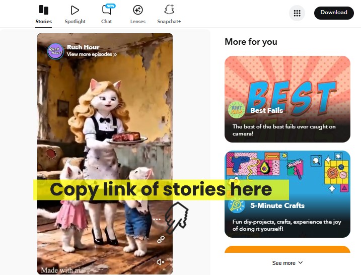 PC veya Snapchat Web'den Snapchat hikaye bağlantısını kopyalama